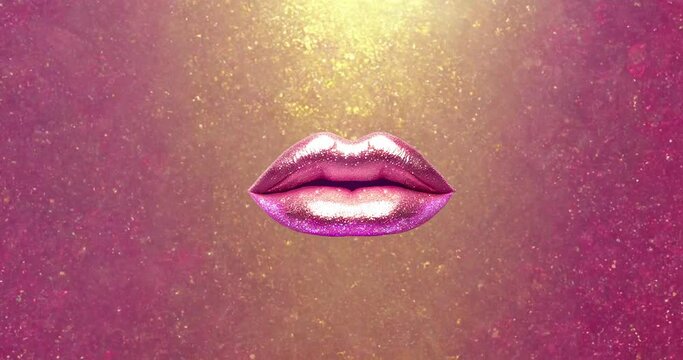 Plump female lips on bright gloss Background Various lips shapes Motion animation loop 4K