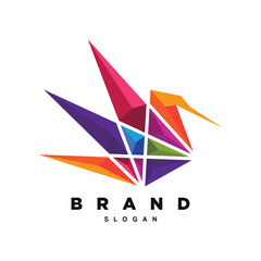 abstract colorful origami bird in stylized triangle polygon logo design vector