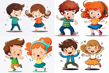 funny kids girl and boy dancing Generative AI.
