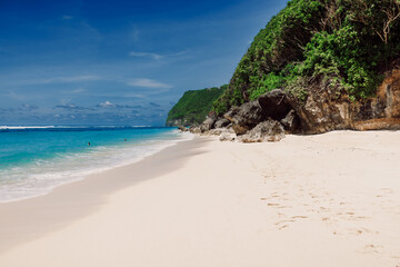 Tropical beach with blue ocean. Holidays in paradise island