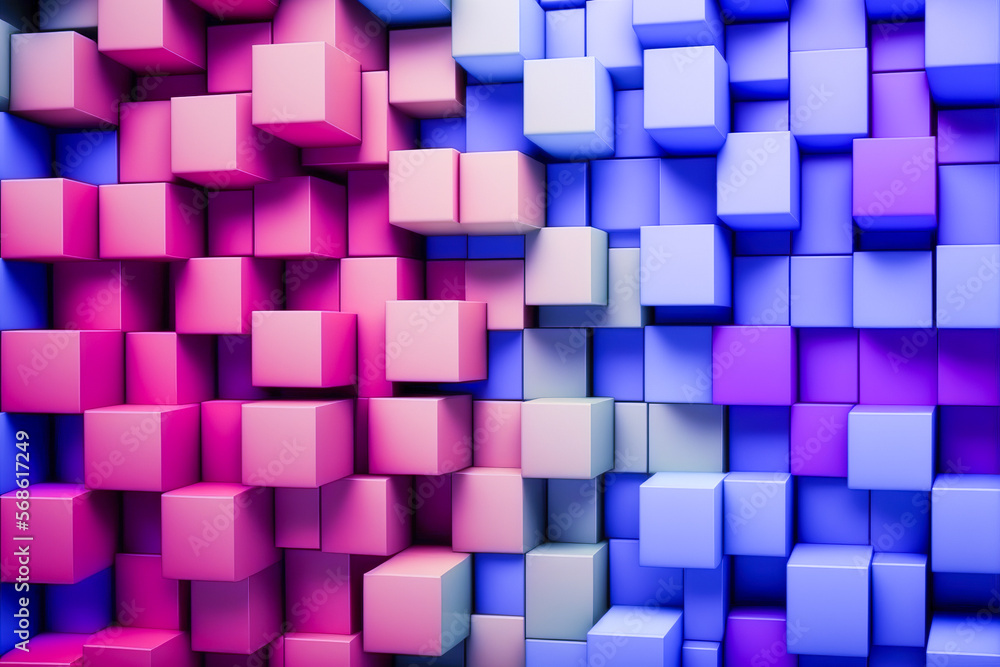 Poster abstract background of cube blocks wall stacking design neon pastel color for cubic wallpaper backgr