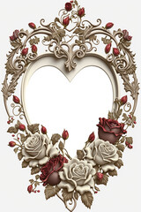 heart frame decorated with roses - space for writing, gift cards, invitation