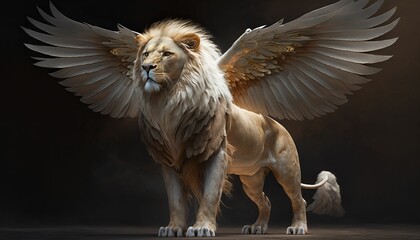 4K resolution or higher,  image of a lion with white and golden wings. Generative AI Technology