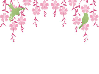 鶯と枝垂れ桜の和風フレーム4