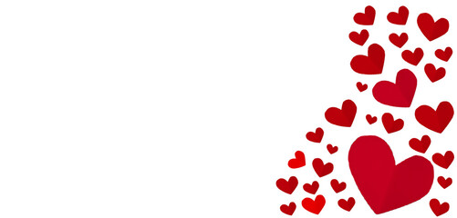 red paper hearts on transparent background, flat lay. PNG image. Valentine's day background