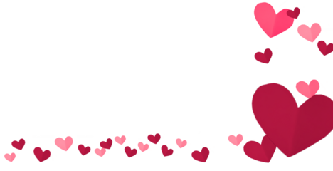 red and pink paper hearts on transparent background, flat lay border PNG. Valentine's day background