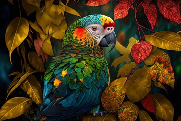 colorful parrot species lori in vegetation Generative AI - obrazy, fototapety, plakaty
