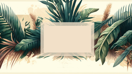 Tropical palm leaf copy space frame graphic illustration background. Generative ai.