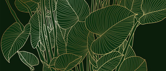 Luxury line art nature background vector design. Gold and green color pattern design for wallpaper, fabric and packaging.