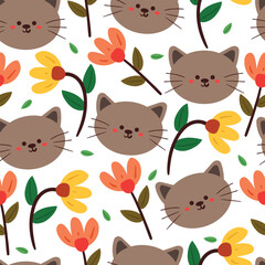 seamless pattern cartoon cat and flower. cute animal wallpaper for textile, gift wrap paper