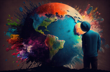 World art day graphic illustration background with copy space. Generative ai.