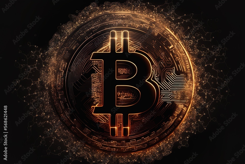 Poster bitcoin symbol on a dark backdrop. generative ai