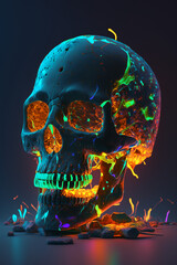 Neon Skull. Generative AI