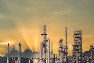 Oil refinery gas petrol plant industry with crude tank, gasoline supply and chemical factory....