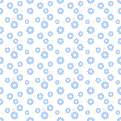 Vector seamless pattern background, small pastel blue flowers on white background.Ideal illustration for fabric print.  Scrapbook cover or gift wrapping paper.