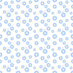 Vector seamless pattern background, small pastel blue flowers on white background.Ideal illustration for fabric print.  Scrapbook cover or gift wrapping paper.