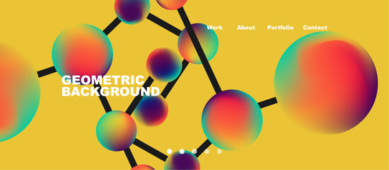 Line points connections geometric landing page background. Fluid circles and spheres with liquid gradients. Vector Illustration For Wallpaper, Banner, Background, Card, Book Illustration, landing page