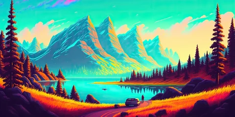 Zelfklevend Fotobehang Strong colored landscape illustration © Rodrigo