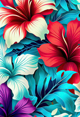 A pattern of large flowers of different colors.