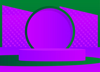 Purple and Green Mockup product display. Abstract cylinder pedestal podium, vector 3D room. Futuristic Sci-fi Stage showcase for presentation.