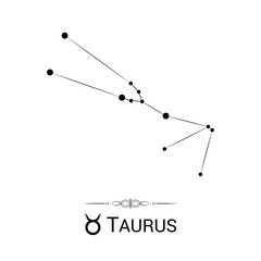 Taurus Zodiac Symbol Stars Stellar Constellation Black-White Silhouette Isolated on White Background