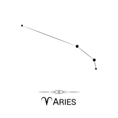 Aries Zodiac Symbol Stars Stellar Constellation Black-White Silhouette Isolated on White Background