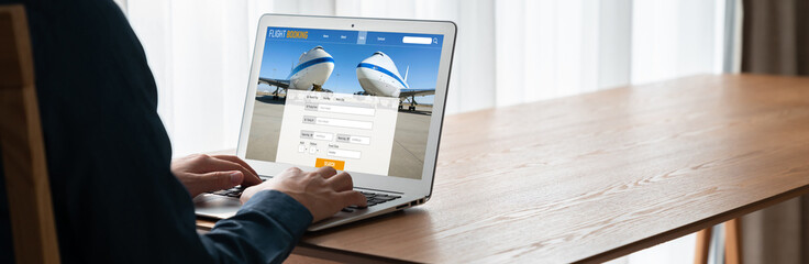 Online flight booking website provide modish reservation system . Travel technology concept .