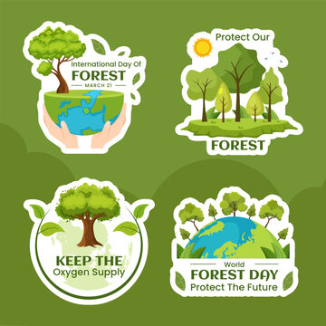 World Forestry Day Label Flat Cartoon Hand Drawn Templates Illustration