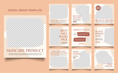 social media template banner beauty care cosmetic and spa sale promotion. fully editable instagram and facebook square post frame puzzle organic sale poster