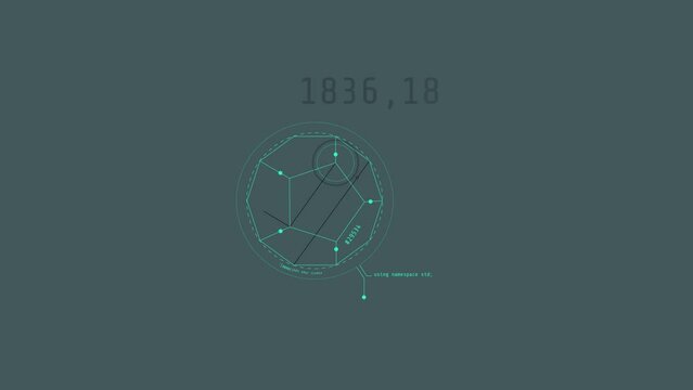 Looped animation of geometric shapes with decagon HUD element.