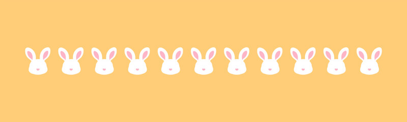 Pastel rabbit head pattern border separator. Easter themed simple flat clipart vector illustration