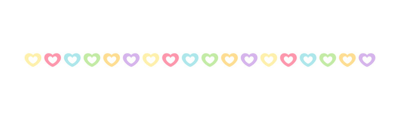 Pastel hearts pattern border separator. Valentines romantic simple flat clipart vector illustration