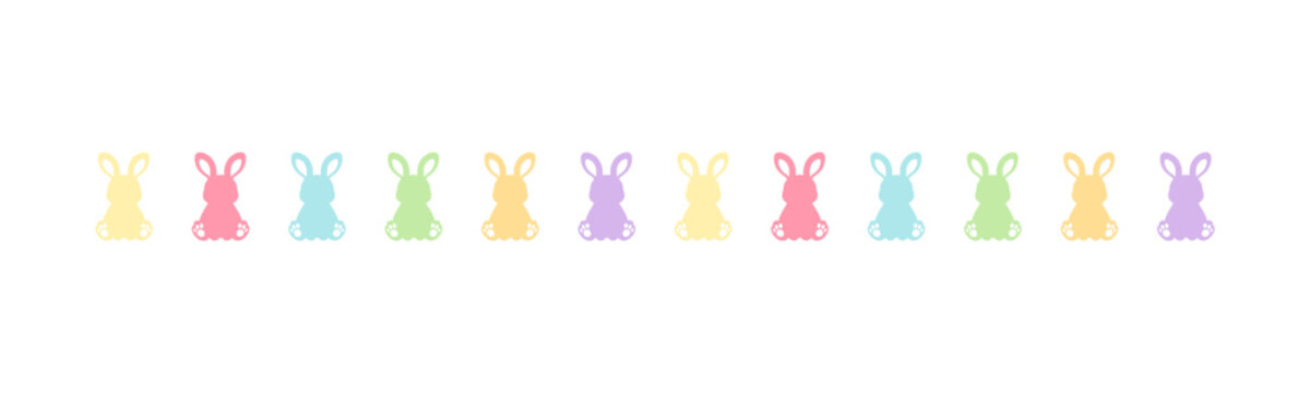 Pastel rabbit head pattern border separator. Easter themed simple flat clipart vector illustration