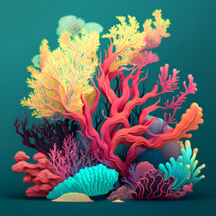 tropical coral reef with colorful, shine, iconic, perfect detail, realism, abstract, generative AI