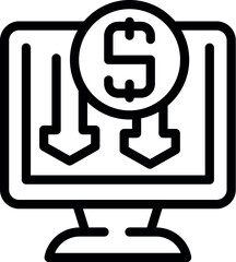 Monitor cash back icon outline vector. Money reward. Coin refund