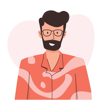 face head portrait. designer man in eye glasses. Bearded male character in eyeglasses