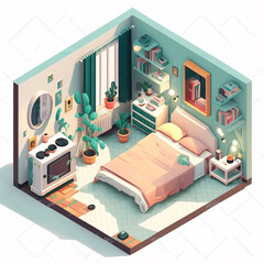 isometric bedroom space