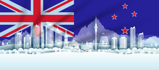 Illustration anniversary New Zealand day in New Zealand flag background.