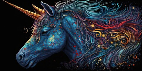 Colored unicorn psychedelic illustration