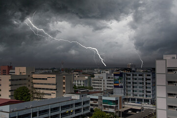 Lightning storm covers cityscape in monsoon season