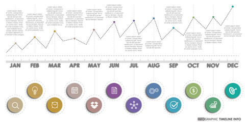 timeline Infographic template for business. 12 Months modern Timeline diagram calendar with presentation vector infographic.	