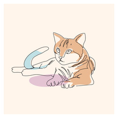 Continuous line drawing of a cat pet vector illustration.