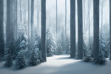 Icy Snow Covered Forest Landscape Made with Generative AI
