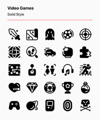 Customizable set of video game icons covering game categories and elements. Perfect for mobile and desktop games, app and website interfaces, digital products, marketplaces, marketing, etc
