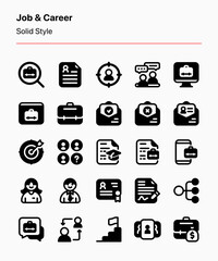 Customizable set of job and career icons covering elements of job vacancy, job search, and recruitment. Perfect for apps and websites interfaces, businesses, presentation, resumes, ads, etc