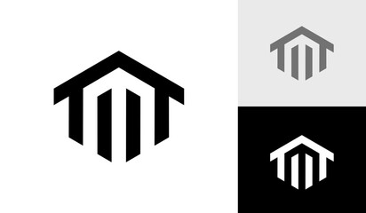 Letter M initial hexagon monogram with house roof logo design vector - obrazy, fototapety, plakaty