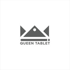 queen crown logo illustration. modern pattern of abstract tablet and pen drawing combination.