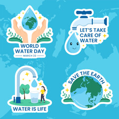 World Water Day Label Flat Cartoon Hand Drawn Templates Illustration