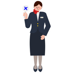 女性の客室乗務員がバツの札を上げているイラスト