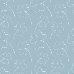 Shamrock leaves seamless pattern. Three leaves clover. St.Patrick's symbol. Ireland Holiday. Spring background. Digital illustration.
